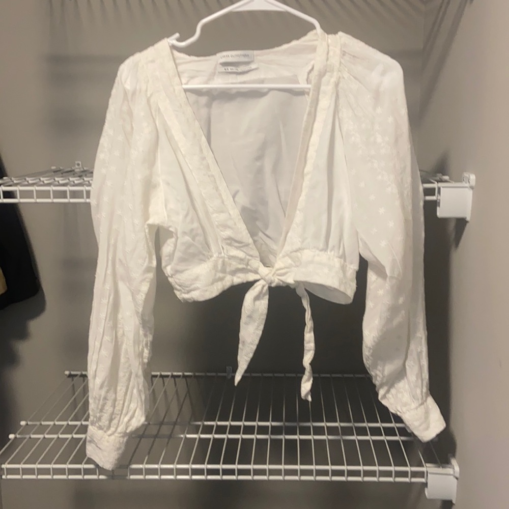 Urban Outfitters’s White Embroidered Tie Front top